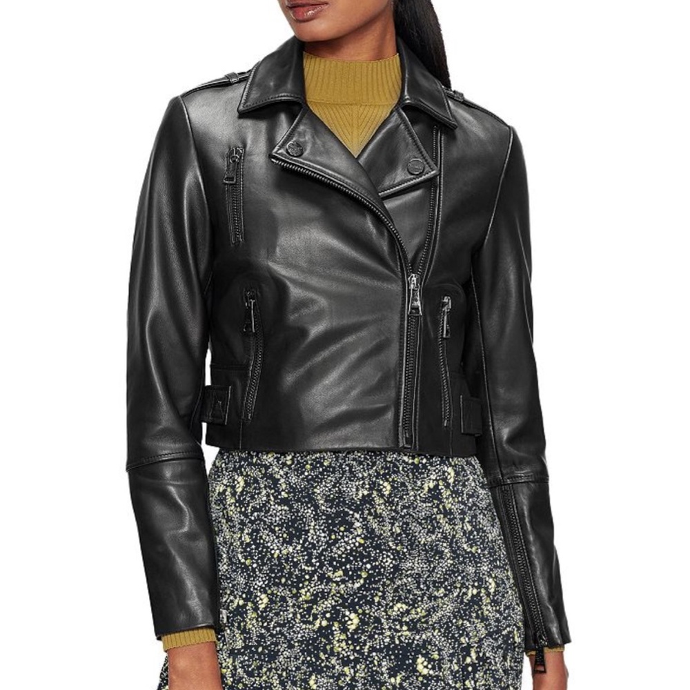 🖤TED BAKER LEATHER BIKER JACKET CROPPED - SSALLI LEATHER JACKET